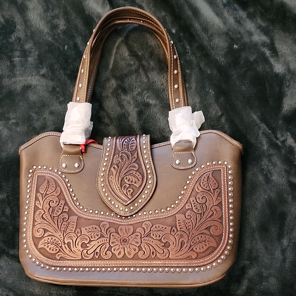 Chic Floral Embossed Brown Shoulder Bag